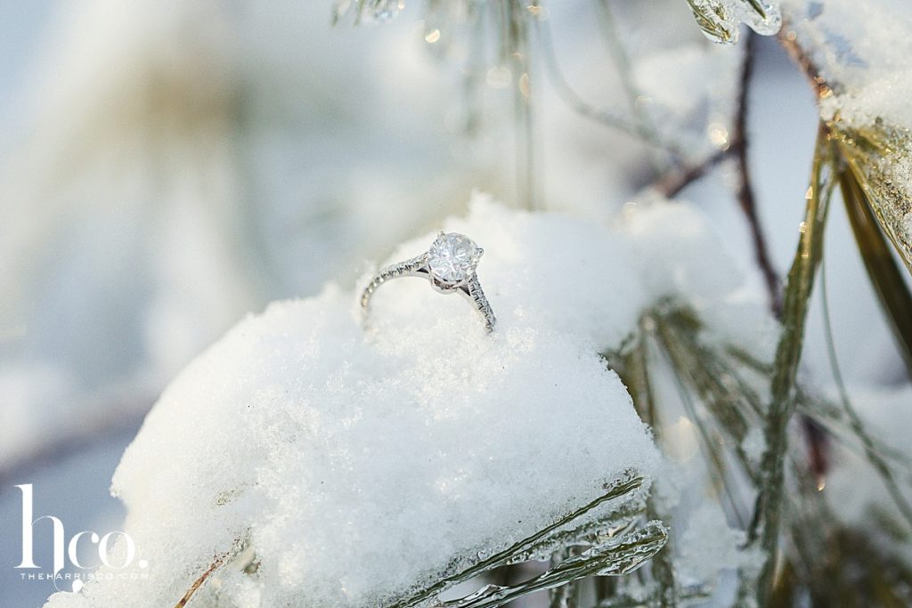 Ring Shot Snowy Saratoga Springs, NY Wedding Photographer